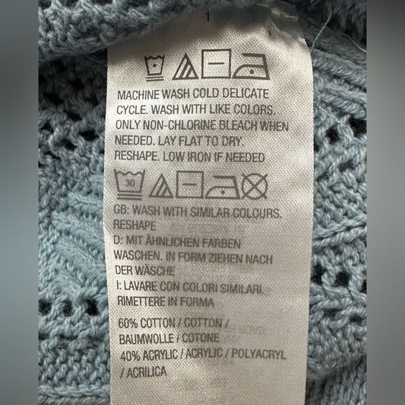 Peace Love World Women's Boheme Open-Stitch Novelty Sweater Blue. Size 1X - Picture 7 of 8